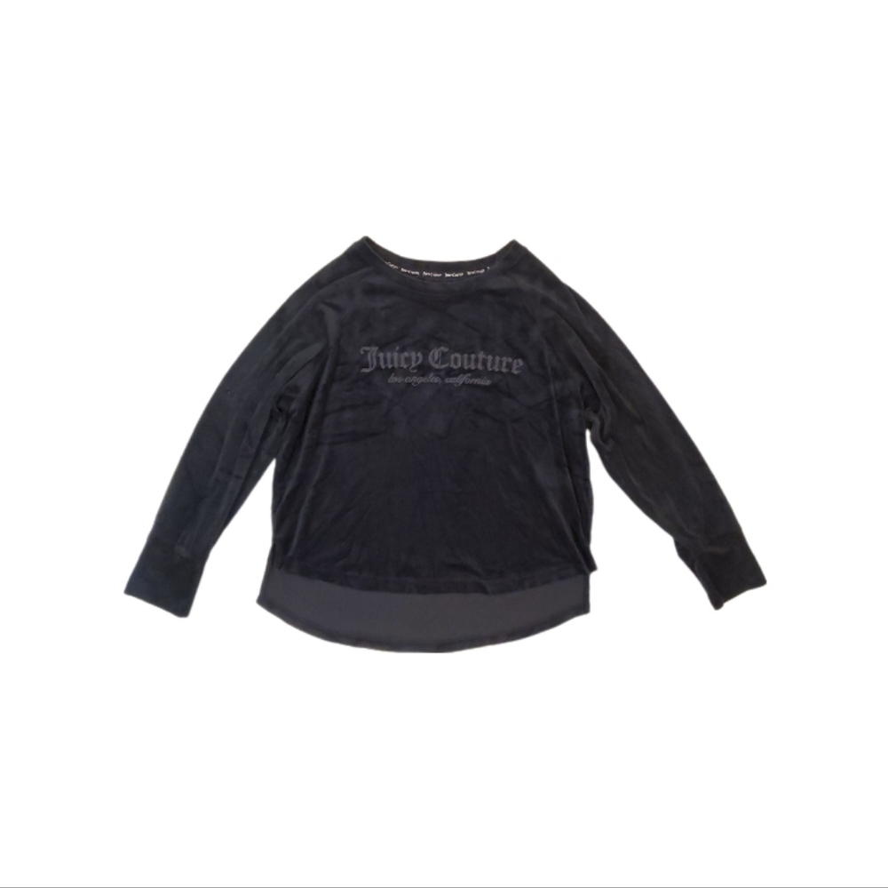Juicy Couture Women's Black Velour Long Sleeve‎ Sleepwear Shirt Size Large